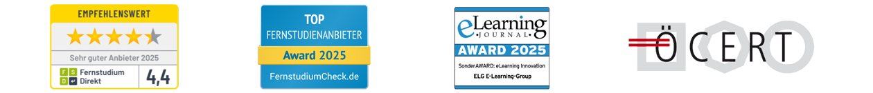 Diverse Auszeichnungen der E-Learning Group in einer Reihe dargestellt