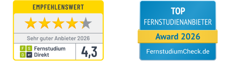 Siegel2026-A Siegel von FernstudiumCheck.de und Fernstudium Direkt: Top Fernstudienanbieter und sehr guter Anbieter